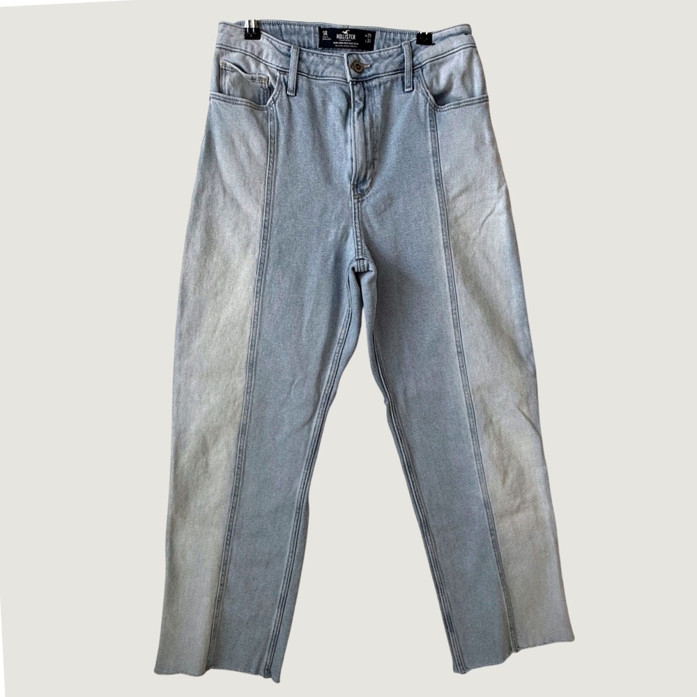 Hollister Ultra High-Rise Dad Jean Womens 9R W29 Blue Excellent Two-Tone Seam
